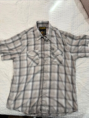 DIXXON Montana Plaid Bamboo Shirt in Gray & White XL